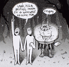 anthro black_eyebrows black_nose bodily_fluids bone bottomwear cheek_tuft clothed clothing coming_out dialogue embarrassed eyebrows facial_tuft gesture group hand_gesture hand_holding humor male nervous nervous_smile pointing pun shorts shorts_only smile speech_bubble standing star stated_homosexuality stated_sexuality sweat sweatdrop tail text topless topless_anthro topless_male trio tuft whisker_spots soulfullhyena mythology canid canine human mammal mythological_canine mythological_creature werecanid werecanine werecreature werewolf 2025 english_text hi_res meme