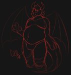 anthro drawing figure_drawing figurine male overweight overweight_anthro overweight_male practice sketchy solo tail coonfur mythology markosthedragon dragon mythological_creature mythological_scalie scalie taur black_and_red hi_res monochrome sketch