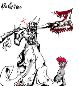 alternative_fashion axe black_metal blood bodily_fluids collar cybernetics duo female fur goth grey_body grey_fur hair kryptfoal machine male melee_weapon red_hair simple_background weapon white_background yellow_eyes forgemaster18 hasbro my_little_pony fan_character grinder_(forgemaster18) cyborg equid equine horse mammal pony 2013 hi_res