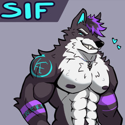 abs anthro arm_tattoo biceps male male/male muscular pecs solo tattoo reunart wolfpupsif canid canine canis mammal wolf absurd_res headshot_portrait hi_res portrait