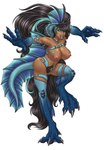 absurd_res animal_humanoid areola armpit_hair big_breasts big_feet big_hands big_pubes blue_body blue_eyeshadow blue_highlights blue_lips blue_scales blue_tongue body_hair bra breasts capcom claws clothed clothing darkstalkers eyeshadow feet felicia_(darkstalkers) female feralcatalyst finger_claws frill_(anatomy) hair hi_res highlights_(coloring) human humanoid ilujanka lips long_hair makeup mammal melinda_(metalslay3rs) membrane_(anatomy) membranous_frill membranous_wings muscular muscular_female muscular_humanoid muscular_thighs nipples nude panties pink_areola pinup pose pubes scales scalie scalie_humanoid skimpy skimpy_bikini solo tail tan_body toe_claws tongue tongue_out underwear wings yellow_eyes