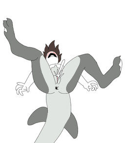 anthro black_bottomwear black_clothing black_pants bodily_fluids bottomwear brown_hair clothing cum duo female forced forced_transformation gender_transformation genital_fluids genitals goo_transformation grey_body hair heart_symbol latex latex_transformation male male/female mtf_transformation nude pants transformation vaginal white_body sinful_drawz changed_(video_game) lin_(changed) tiger_shark_(changed) aquatic fish human mammal shark