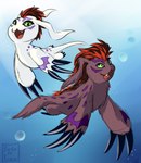 duo swimming bardo_en_krisis bandai_namco digimon digimon_(species) gomamon mammal marine pinniped seal hi_res