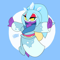 asian_clothing biped blue_eyes blue_hair breasts clothed clothing cosplay crossover_cosplay east_asian_clothing eyelashes eyeshadow female hair ice makeup medium_breasts ponytail purple_body red_eyeshadow robe simple_background solo yellow_sclera unfortu-nate asian_mythology level-5 mythology nintendo pokemon yo-kai_watch blizzaria yumi_(unfortu-nate) froslass generation_4_pokemon humanoid pokemon_(species) spirit 1:1 2026 crossover digital_media_(artwork) hi_res