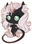 anthro black_body black_ears black_tail blue_eyes chibi fangs female hair horn inner_ear_fluff looking_at_viewer markings open_mouth pink_markings pupils simple_background solo tail teeth tuft white_background white_hair white_horn white_inner_ear_fluff white_pupils tiggybloom mythology equid equine mammal mythological_creature mythological_equine unicorn