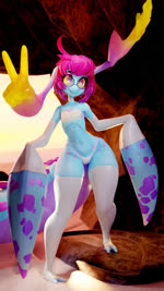 ahoge anthro armwear beach big_tail bikini blue_body blue_skin blush breasts camel_toe cave clothed clothing colored_skin eyebrows eyewear featureless_breasts female flat_chested freckles gesture glasses hair hand_gesture head_arms latex legwear monster_girl_(genre) mouth_closed multi_arm multi_limb navel pink_eyes pink_hair pose pupils scales short_hair solo stockings summer sunset swimwear tail thick_eyebrows thick_tail thick_thighs thigh_highs two-piece_swimsuit upset v_sign wide_hips yellow_sclera lueluxe ctenophorae cteno arthropod goo_creature insect mantis monster 3d_(artwork) animated blender_(artwork) digital_media_(artwork) hi_res pinup webm