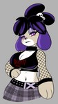 alternative_fashion anthro big_breasts breasts cleavage clothed clothing eyeshadow female goth hand_on_hip highlights_(coloring) makeup purple_highlights solo solratic animal_crossing nintendo gothabelle isabelle_(animal_crossing) canid canine canis domestic_dog mammal hi_res