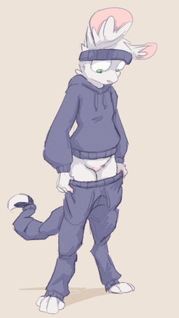 barely_visible_genitalia barely_visible_vulva clothing crotch_reveal female genitals pulling_down_pants simple_background solo sweatshirt undressing vulva animancer luck_(animancer) dipodid jerboa mammal rodent hi_res