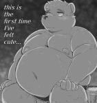 anthro belly biped blush clothing humanoid_hands male moobs navel nipples overweight overweight_anthro overweight_male sitting solo text underwear guacamolesenpai inushishigami mouse_sully bear mammal 2019 absurd_res english_text hi_res monochrome