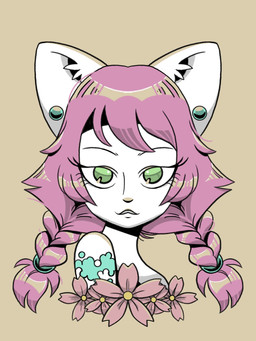 braided_hair cherry_blossom chest_tattoo ear_piercing ear_ring female flower hair machine pale_skin piercing plant prunus_(flower) ring_piercing simple_background solo tattoo chibemo akiko android domestic_cat felid feline felis humanoid mammal robot 3:4 hi_res
