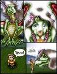 2001 anthro blue_eyes bottomwear brown_eyes brown_hair claws clothed clothing comic dragon duo english_text female flower footwear green_body green_scales hair horn human long_hair male mammal markie melee_weapon membrane_(anatomy) membranous_wings mythological_creature mythological_scalie mythology nude outside pants plant pupils sandals scales scalie shirt sitting size_difference slit_pupils smile sword teeth text toe_claws topwear torn_clothing tree weapon wings yellow_body yellow_scales