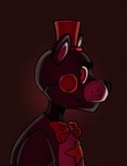 anthro black_body black_eyebrows black_nose bow_tie closed_frown clothing eyebrows frown grey_inner_ear grey_markings hat headgear headwear looking_back machine male male_anthro markings mouth_closed red_background red_bow_tie red_cheeks red_eyes red_top_hat side_view simple_background solo star_(marking) top_hat whisker_spots yellow_markings toasterwitch five_nights_at_freddy's freddy_fazbear's_pizzeria_simulator scottgames lefty_(fnaf) animatronic bear mammal robot 2020 colored digital_drawing_(artwork) digital_media_(artwork) english_description hi_res shaded