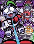 ahegao anthro bodily_fluids breasts clothed clothing dialogue eyebrows female looking_pleasured machine open_mouth open_smile plushie plushophilia profanity purple_body saliva saliva_string smile solo text tongue tongue_out conditional_dnp mykendyke five_nights_at_freddy's five_nights_at_freddy's:_security_breach scottgames steel_wool_studios roxanne_wolf roxanne_wolf_plush_(fnaf) animatronic canid canine canis mammal robot wolf 2023 absurd_res digital_media_(artwork) english_text hi_res