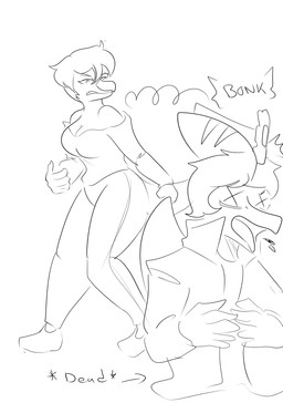5_fingers anthro big_breasts breasts cleavage clothed clothing curvy_figure duo female fingers hair hammer head_crest jacket male off_shoulder short_hair thick_thighs throwing_object tools topwear voluptuous voluptuous_anthro voluptuous_female wide_hipped_anthro wide_hipped_female wide_hips wings x_eyes arsenic_iii cavemanon_studios goodbye_volcano_high snoot_game green_(snoot_game) nick_(gvh) baryonyx dinosaur prehistoric_species pterodactylus pterosaur reptile scalie spinosaurid theropod 2024 hi_res monochrome sketch