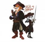 anthro boots clothing duo female footwear fur grey_body grey_fur gun high_heeled_boots high_heels kemono long_ears male melee_weapon orange_body orange_fur pirate pirate_hat pirates ranged_weapon shoes size_difference sword weapon pafull disney zootopia judy_hopps nick_wilde canid canine fox lagomorph leporid mammal rabbit red_fox true_fox crossover digital_media_(artwork) digital_painting_(artwork) hi_res