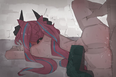big_penis blush bodily_fluids deep_penetration duo faceless_character faceless_male female genital_fluids genitals hair hand_on_another's_thigh head_down highlights_(coloring) horn humanoid_focus long_hair lying male not_furry penetration penis pigtails pink_hair raised_leg shaking sweat tail tail_scales trembling vaginal_fluids x-ray_view matutake arknights arknights_endfield hypergryph mythology studio_montagne yvonne_(arknights) animal_humanoid dragon dragon_humanoid horned_humanoid human humanoid mammal mythological_creature mythological_scalie scalie 3:2 hi_res