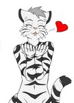 anthro blowing_kiss cupped_hands eyes_closed fur heart_symbol multicolored_body multicolored_fur navel nude simple_background smile solo striped_body striped_fur stripes tail white_background raxkiyamato ki_(kithetiger) felid mammal pantherine tiger colored sketch