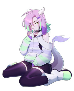 ambiguous_gender anthro bottomwear clothing green_eyes hair looking_at_viewer miniskirt pink_hair simple_background sitting skirt solo white_background thurry_(sollyz) fish marine shark 2020 hi_res signature