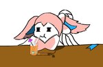 ambiguous_gender beverage big_ears black_outline bow_(feature) bow_accessory container cup drink_umbrella drinking drinking_straw drinking_straw_in_mouth feral furniture glass glass_container glass_cup juice_(beverage) markings orange_juice outline pink_markings sitting solo summer table zzhnd nintendo pokemon eeveelution generation_6_pokemon pokemon_(species) sylveon bust_portrait digital_media_(artwork) portrait