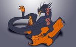 anus black_body black_horn endorian_(character) feral genitals horn male membrane_(anatomy) membranous_wings orange_anus orange_paws orange_penis orange_tongue orange_wings penis solo tail tongue wings darlsol' mythology dragon mythological_creature mythological_scalie scalie