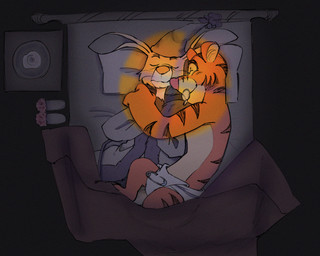 anthro bed biped black_body black_fur cloth_diaper clothed clothes_pin clothing cuddling detailed_background diaper duo eyes_closed footwear fur furniture hat headgear headwear high-angle_view long_ears male male/male multicolored_body multicolored_fur nightcap object_in_mouth orange_body orange_fur pacifier pacifier_in_mouth pink_nose romantic romantic_couple shoes sleeping slippers striped_body striped_fur stripes topless wearing_diaper yellow_body yellow_fur yellow_pacifier milofluffybuns disney winnie_the_pooh_(franchise) rabbit_(winnie_the_pooh) tigger tigger_(winnie_the_pooh) felid lagomorph leporid mammal pantherine rabbit tiger 2025 5:4 digital_drawing_(artwork) digital_media_(artwork)