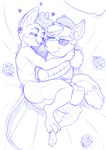 anthro bed blush ear_piercing ear_ring flower furniture hairless heart_symbol hug hugging_object hugging_plushie leather_daddy lying male nude piercing plant plushie ring_piercing rose_(flower) solo meatboom blitz_wulfen dandan_(meatboom) domestic_cat felid feline felis hairless_cat mammal sphynx_(cat) blue_and_white hi_res monochrome