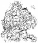 anthro fur looking_at_viewer male muscular muscular_anthro muscular_male simple_background solo white_background kensukethecat nekojishi studio_klondike lin_hu felid mammal pantherine tiger 2017 black_and_white hi_res monochrome signature sketch