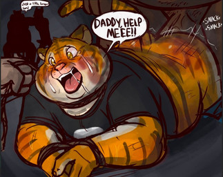 anal anal_penetration anthro bodily_fluids bound clothed clothing dialogue duo erection forced male open_mouth penetration rape sex spank_marks tears text young young_male trashtoonz felid mammal pantherine tiger english_text