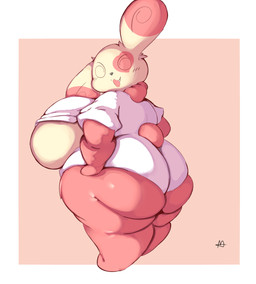 :3 anthro anthrofied big_breasts big_butt big_ears biped border bottomwear breasts butt cleavage_cutout clothed clothing curvy_figure cute_fangs cutout dipstick_ears ear_markings eye_markings eye_spots fangs female floppy_ears fully_clothed fur grey_nose hand_on_hip huge_breasts huge_butt looking_at_viewer markings mitten_hands monotone_tail multicolored_body multicolored_ears multicolored_fur neck_tuft one_ear_up open_:3 open_mouth open_smile overweight overweight_anthro overweight_female pink_body pink_ear_tips pink_ears pink_fur pink_markings pink_tail pokemorph rear_view scut_tail shirt short_tail side_boob simple_background smile solo spiral spiral_eyes standing tail tan_background tan_body tan_ears tan_fur teeth thick_thighs three-quarter_view tight_clothing topwear tuft two_tone_body two_tone_ears two_tone_fur voluptuous white_border white_bottomwear white_clothing white_shirt white_topwear wide_hips lightmizano nintendo pokemon generation_3_pokemon lagomorph mammal pokemon_(species) spinda 2023 colored digital_media_(artwork) full-length_portrait hi_res portrait shaded signature