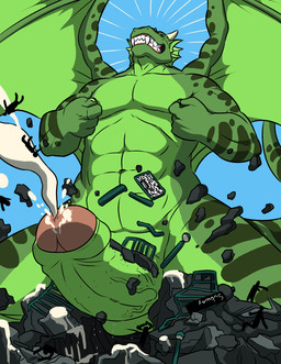 abs ambiguous_gender anthro balls bared_teeth big_penis biped blue_background bodily_fluids clenched_teeth cum cum_on_ground cumshot destruction ejaculation erection extreme_size_difference eyes_closed fangs foreskin frill_(anatomy) genital_fluids genitals glans green_balls green_body green_penis green_scales grin group horn humanoid_genitalia humanoid_penis larger_anthro larger_male macro male membrane_(anatomy) membranous_frill navel nipple_fetish nipple_pinch nipple_play nipples non-mammal_balls non-mammal_nipples nude nude_anthro nude_male partially_retracted_foreskin penis pinch pinching_own_nipple pink_glans rampage rubble scales sharp_teeth simple_background size_difference smaller_ambiguous smaller_humanoid smile solo_focus subway tail teeth toothy_grin vein veiny_penis white_horn wings wfa mythology teren dragon humanoid mythological_creature mythological_scalie scalie 2012 hi_res