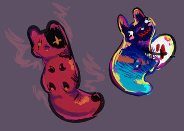 ambiguous_gender blush egg eyelashes facial_scar featureless_crotch feral holding_object multicolored_body multicolored_tail one_eye_closed red_body red_tail scar tail white_eyes yellow_eyes yellow_nose artienvy rain_world videocult artificer_(rain_world) inv_(rain_world) slugcat