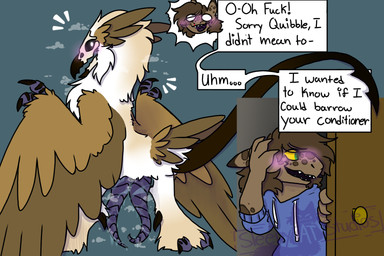 2_penises anthro bone dialogue duo feathers flustered genitals male male/male multi_genitalia multi_penis penis prehensile_penis profanity skull skull_head text wings sleepycatstudios european_mythology mythology dakota-scs quibble-scs aquatic avian bird cryptid dragon fish ground_shark leopard_shark monster mythological_creature mythological_scalie scalie shark triakid western_dragon wyvern 3:2 comic english_text
