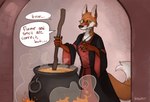 anthro boil cauldron emerald_(gem) female focused gem gown green_eyes jewelry pawpads pendant solo speech_bubble text witchcraft hisseefit tales_from_valmeridia silva_vernalis canid canine fox mammal comic hi_res sketch story story_in_description