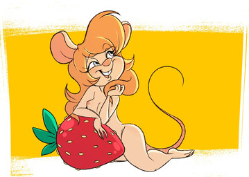 anthro biped blonde_hair breasts buckteeth eyebrow_through_hair eyebrows eyelashes female fingers food front_view fruit hair head_on_hand looking_up micro nipples nude nude_anthro nude_female open_mouth open_smile pink_nipples pink_nose plant pose smile solo strawberry tail teeth thin_tail toony translucent translucent_hair rougefetus chip_'n_dale_rescue_rangers disney gadget_hackwrench mammal mouse murid murine rodent 2020 full-length_portrait hi_res pinup portrait