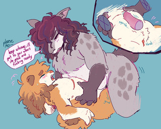 andromorph andromorph/gynomorph anthro begging belly belly_grab belly_squish blush bullying clitoris curly_hair dialogue dominant dominant_gynomorph dominant_intersex duo emanata eyes_closed fluffy fluffy_chest genitals grinding gynomorph hair hip_grab intersex intersex/intersex mastectomy_scar multiple_angles orgasm_denial overweight overweight_andromorph overweight_gynomorph overweight_intersex penis profanity scar speech_bubble squish t4t visibly_trans squishysheepie spud_(squishysheepie) vivian_(squishysheepie) bandicoot bilby canid canine felid feline hybrid mammal marsupial hi_res trans_(lore) trans_man_(lore) trans_woman_(lore)