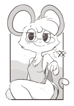 anthro bedroom_eyes blush bottomless breasts clothed clothing clothing_lift eyewear female glasses narrowed_eyes oversized_clothing ring_(jewelry) seductive shirt shirt_lift sitting small_breasts solo tank_top teasing teasing_viewer topwear theartmanor molte mammal murid murine rodent hi_res