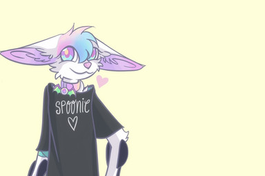 ambiguous_gender anthro bandage bandaged_arm big_ears black_clothing black_shirt black_t-shirt black_topwear cane clothing collar disability fur gradient_hair hair heart_symbol looking_at_viewer mobility-aid multicolored_hair pink_nose shirt simple_background smile smiling_at_viewer solo t-shirt text text_on_clothing text_on_shirt text_on_topwear topwear wearing_collar white_body white_fur yellow_background ardawg sherb_(arlo) canid canine fennec_fox fox mammal true_fox 2025 3:2 digital_drawing_(artwork) digital_media_(artwork) half-length_portrait portrait nonbinary_(lore)