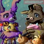 anthro baby beak blue_eyes blush bow_(feature) bow_tie brown_body brown_fur clothing duo eyes_closed feathers female fur hat headgear headwear heart_symbol horn machine male purple_body purple_fur red_eyes smile top_hat yellow_body yellow_eyes yellow_fur young young_anthro hiyoko five_nights_at_freddy's orix scottgames bonnie_(fnaf) freddy_(fnaf) animatronic avian bat bear bird canid canine canis domestic_cat domestic_dog felid feline felis lagomorph leporid mammal rabbit robot 1:1 absurd_res hi_res