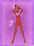 anthro female flat_chested freckles genitals hair hands_behind_head horn long_hair long_tail looking_at_viewer pose pussy solo spread_legs spreading standing tail young young_anthro young_female blossomblaze /mlp/ asian_mythology mythology fan_character mammal absurd_res hi_res