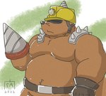 anthro armor belly black_nose brown_body hard_hat headgear helmet kemono male moobs overweight overweight_male solo goyemon_k build_tiger eulipotyphlan mammal mole_(animal) 2022