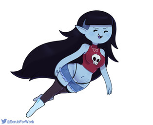 alternative_fashion black_clothing black_hair black_leggings black_legwear blue_body blue_skin boots bottomwear clothing female floating footwear hair leggings legwear long_hair navel not_furry open_mouth open_smile punk shirt shoes shorts side_shave smile smug solo text thong topwear underwear somescrub adventure_time cartoon_network marceline_abadeer human humanoid mammal vampire artist_name hi_res signature
