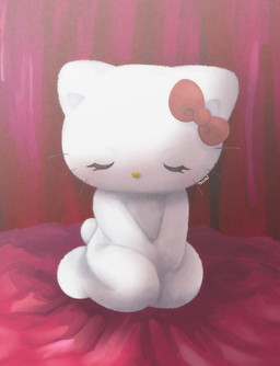 anthro chibi curtains eyes_closed female fur mouthless nude nude_anthro nude_female sitting solo tasteful_nudity whiskers white_body white_fur touboutenshi hello_kitty_(series) sanrio hello_kitty_(character) bobtail_cat domestic_cat felid feline felis mammal hi_res