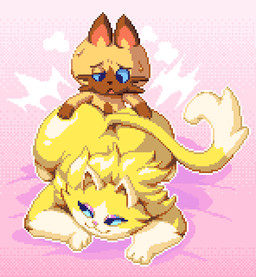 anthro belly big_butt brown_body brown_fur butt duo eyeshadow female fluffy from_behind_position fur makeup male male/female overweight overweight_female sex size_difference yellow_body yellow_fur obsbuns capcom monster_hunter monster_hunter_stories fifi_(monster_hunter) navirou domestic_cat felid feline felis felyne lynian mammal digital_media_(artwork) pixel_(artwork)