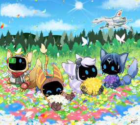 anthro blue_body blue_eyes blue_hair blush circlet clothing cybernetic_arm cybernetic_limb ear_piercing ear_ring eyewear eyewear_on_head female flower gloves goggles goggles_on_head group hair handwear headgear headwear inner_ear_fluff male outside piercing plant ring_piercing screen screen_face tuft white_body yellow_body crimmy astro_bot_(series) nintendo ratchet_and_clank sony_corporation sony_interactive_entertainment star_fox fox_mccloud krystal_(star_fox) ratchet_(ratchet_and_clank) rivet_(ratchet_and_clank) bot_(astro_bot) canid canine fox lombax mammal 2025 crossover hi_res