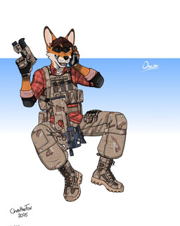 anthro armor armor_plates boots cellphone clothing combat_boots ears_up electronics eyewear footwear gloves gun handwear hat headgear headwear holding_cellphone holding_gun holding_object holding_phone holding_ranged_weapon holding_smartphone holding_weapon male open_mouth phone ranged_weapon rifle shoes smartphone solo sunglasses teeth teeth_showing tongue weapon wearing_hat wearing_sunglasses bartek22 oscar_(bartek22) canid canine fox mammal hi_res