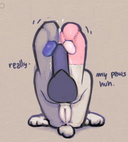 3_toes anthro anus bodily_fluids cum dialogue digitigrade disembodied_penis duo feet female foot_fetish foot_play footjob genital_fluids genitals lying male male/female on_back pawpads penile penis pin_(miii_cho) plushie scut_tail seam_(sewing) sex short_tail solo_focus stitch_(sewing) tail toes vulva x_anus miii_cho lagomorph leporid mammal rabbit
