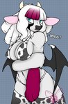 anthro bat_wings big_breasts blue_eyes breasts cow_costume female fur horn membrane_(anatomy) membranous_wings solo tail tail_tuft thick_thighs tuft white_body white_fur wings miu_vamcat moovember miu_vamcat_(character) bat bovid bovine cattle hybrid mammal hi_res