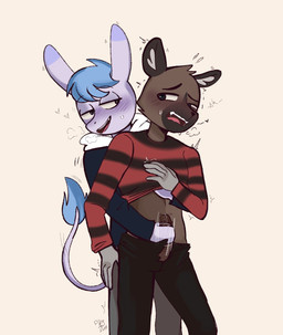 anthro blue_hair blush brown_body brown_fur clothed clothing duo erection fur genitals glans hair handjob humanoid_genitalia humanoid_penis male male/male penile penis sex simple_background standing tail tail_tuft tan_background tuft dany_trash_(artist) gumdogtrash aggretsuko sanrio haida_(aggretsuko) tadano_(aggretsuko) asinus donkey equid equine hyena mammal hi_res