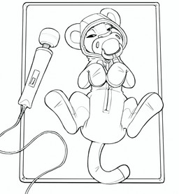 clothing diaper feral high-angle_view hitachi_magic_wand lying male on_back onesie pacifier pacifier_clip sex_toy solo vibrator wand_vibrator young skidoo disney hitachi the_lion_king simba_(the_lion_king) felid lion mammal pantherine hi_res line_art monochrome
