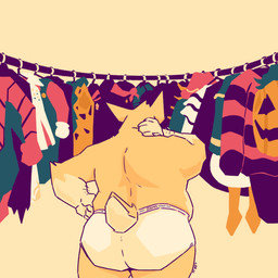 anthro belly big_belly big_butt bottomwear butt clothed clothing fur head_tuft male male_anthro overweight overweight_anthro overweight_male rear_view simple_background solo standing tail topless tuft white_bottomwear white_clothing yellow_body yellow_ears yellow_fur yellow_tail chocolateandmilk richard_(chocolateandmilk) canid canine canis domestic_dog mammal 1:1 hi_res portrait three-quarter_portrait